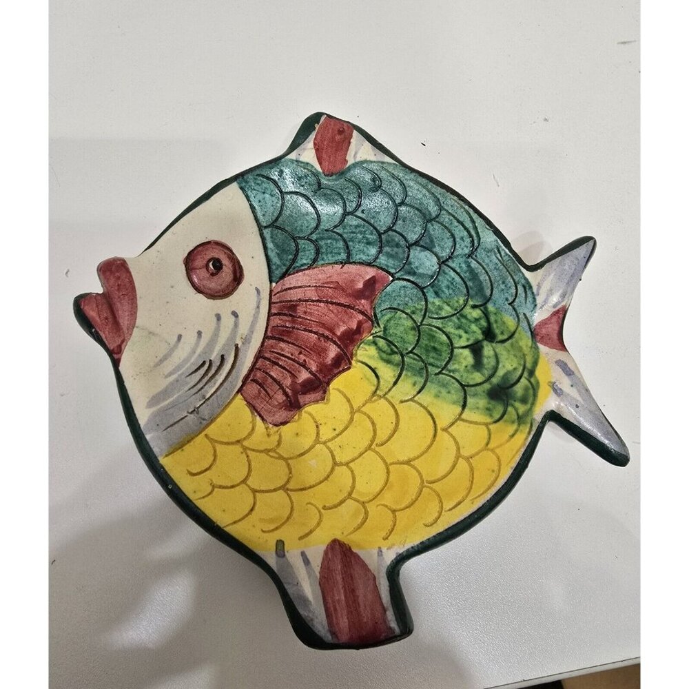 Vintage Handpainted Pottery Fish Ashtray Made In Italy